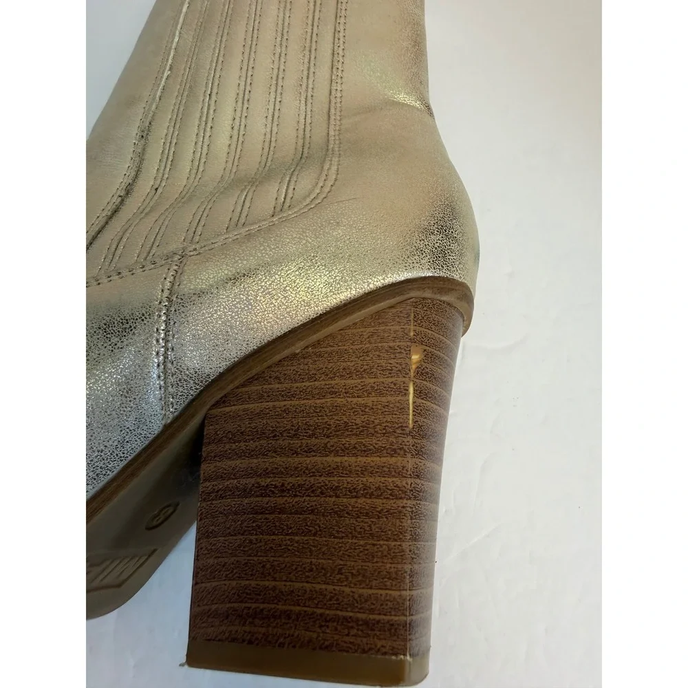 MIA Metallic Gold Pointed Toe Western Block Heel Ankle Boots Womens 8